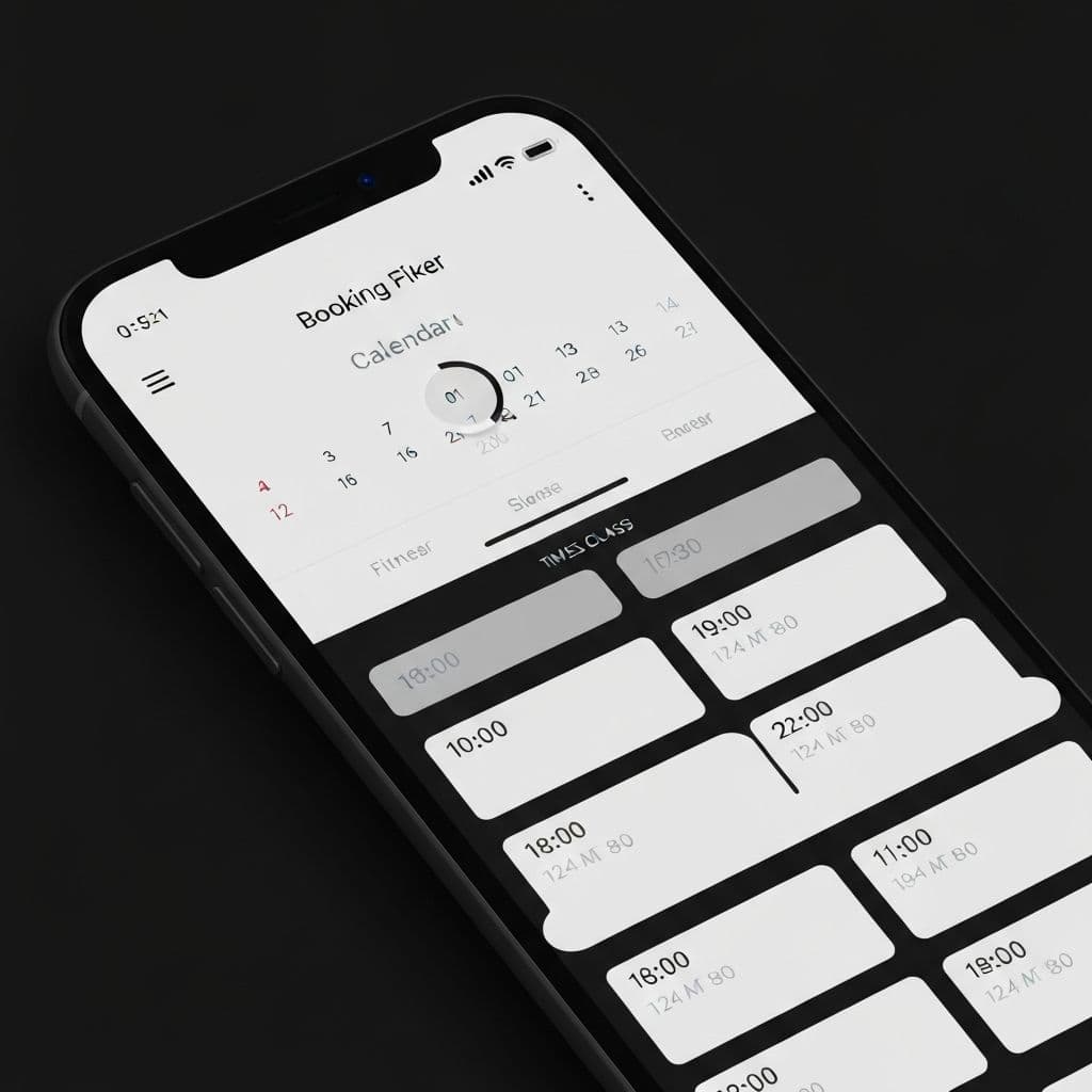 Class booking interface showing calendar and available time slots